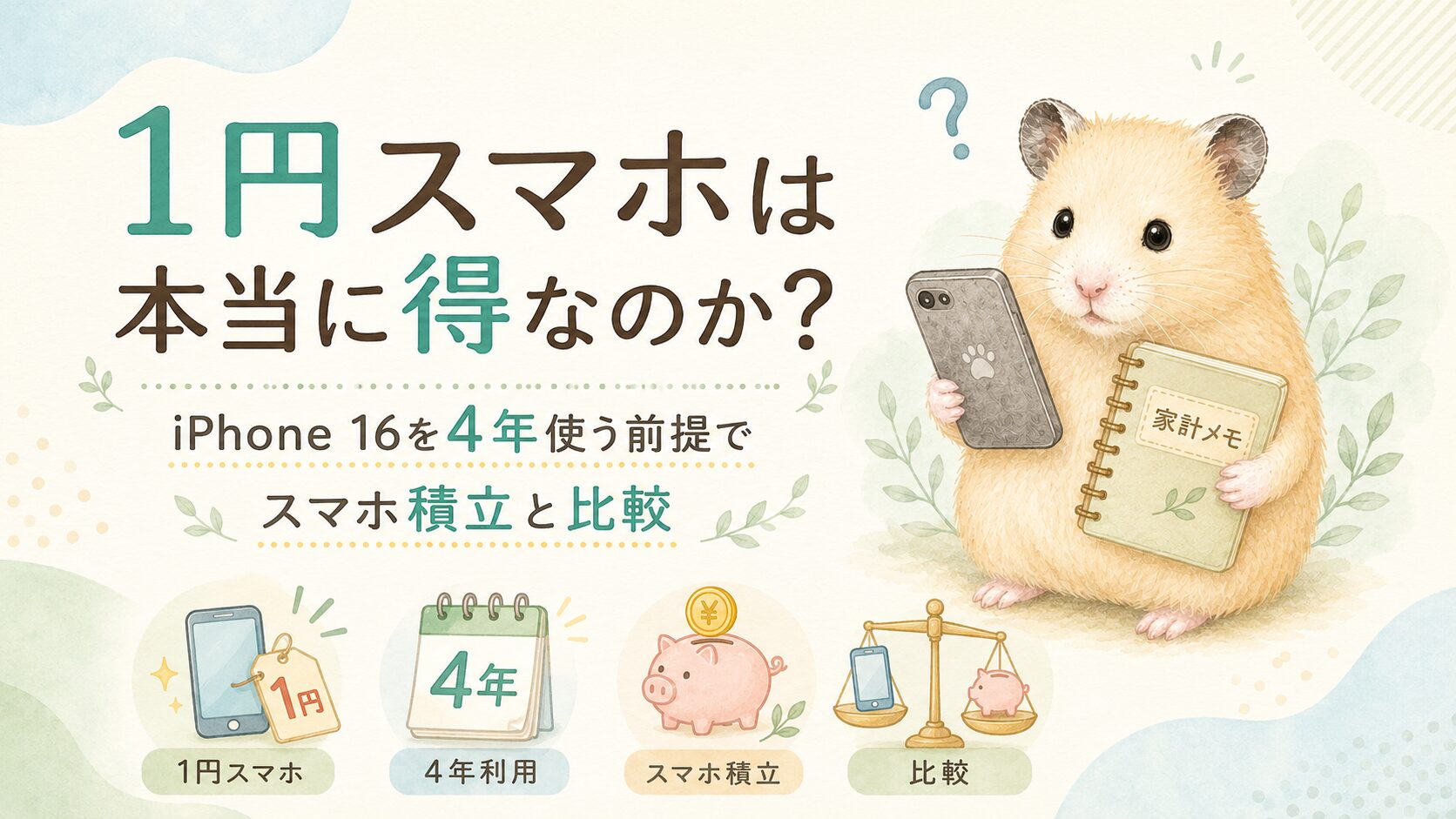 1円スマホは本当に得なのか？　　　　　　　　　　　iPhone 16を4年使う前提でスマホ積立と比較