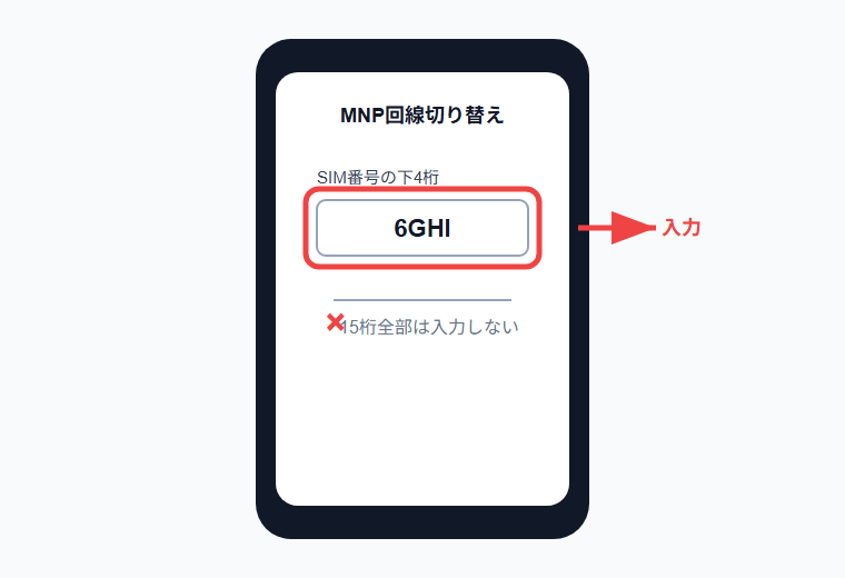 SIMカード下4桁を入力する画面イメージ
