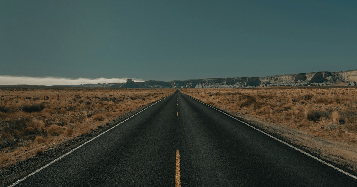 荒れ地をまっすぐ延びる道
